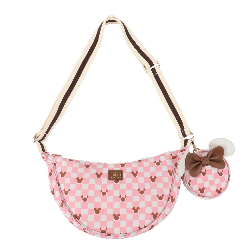 Disney Pink and Brown Checkerboard Crossbody Bag with Minnie Coin Pouch